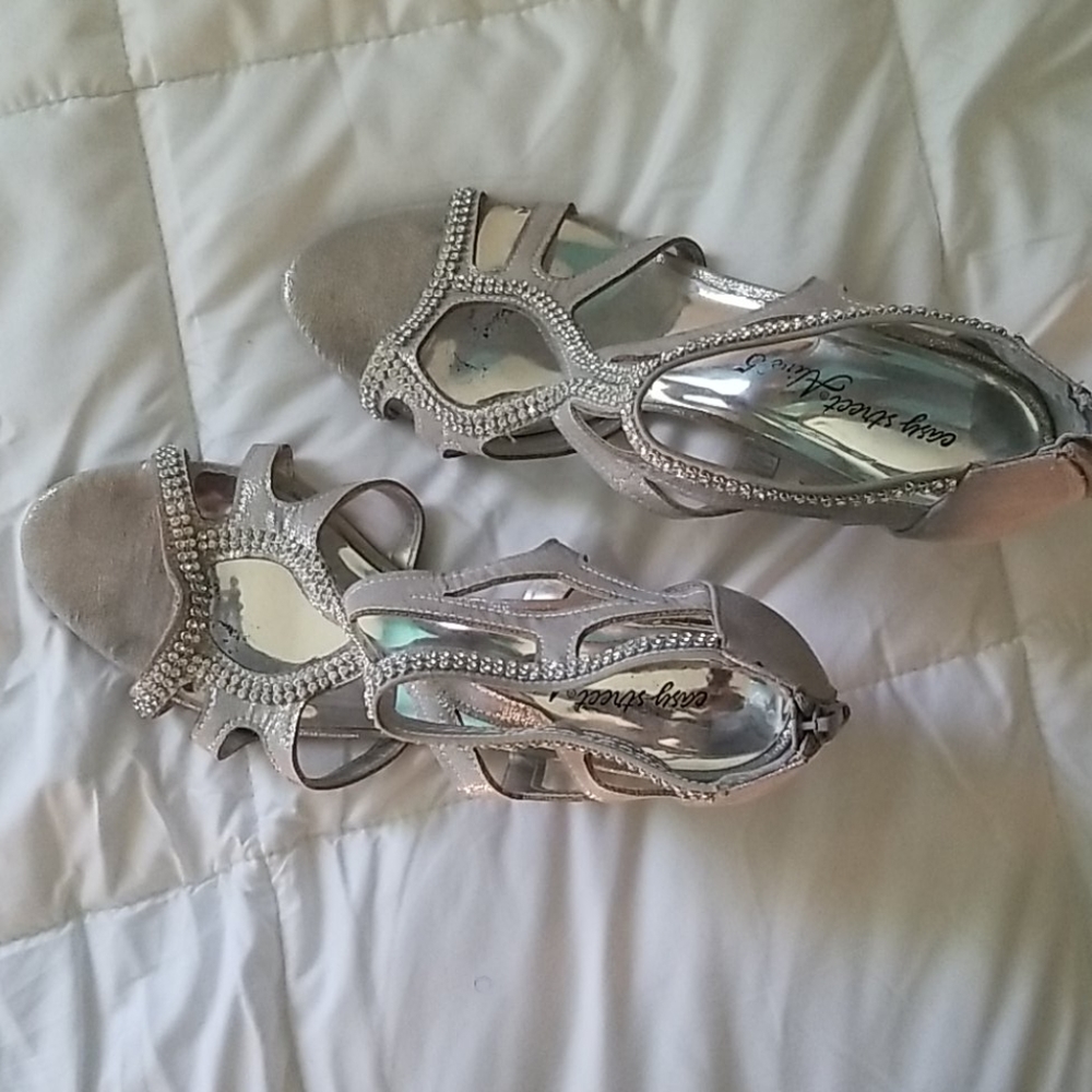 Easy Street Silver Heels with Rhinestone Accents